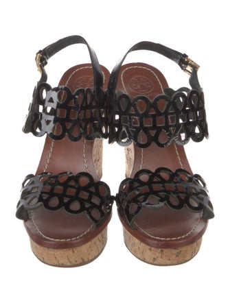 Tory Burch Patent Leather Lasercut Accents Slingback Sandals