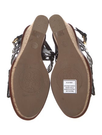 Tory Burch Patent Leather Lasercut Accents Slingback Sandals