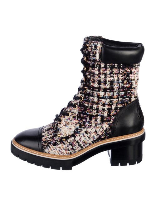 Tory Burch Tweed Tweed Pattern Combat Boots