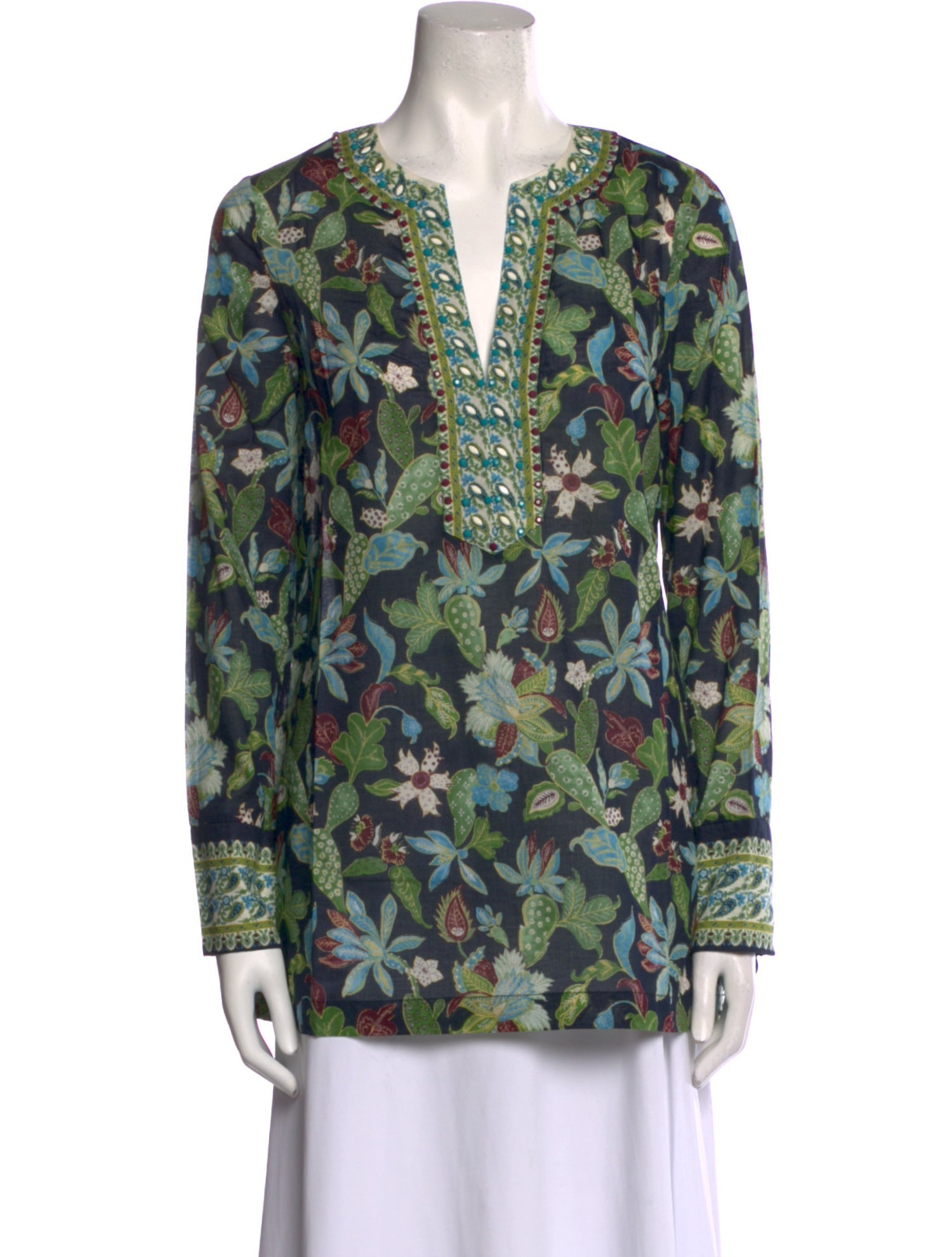 Tory Burch Floral Print V-Neck Blouse