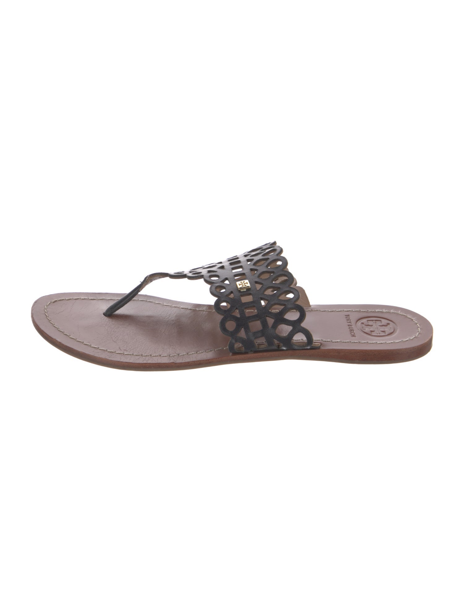 Tory Burch Patent Leather Lasercut Accents Flip Flops