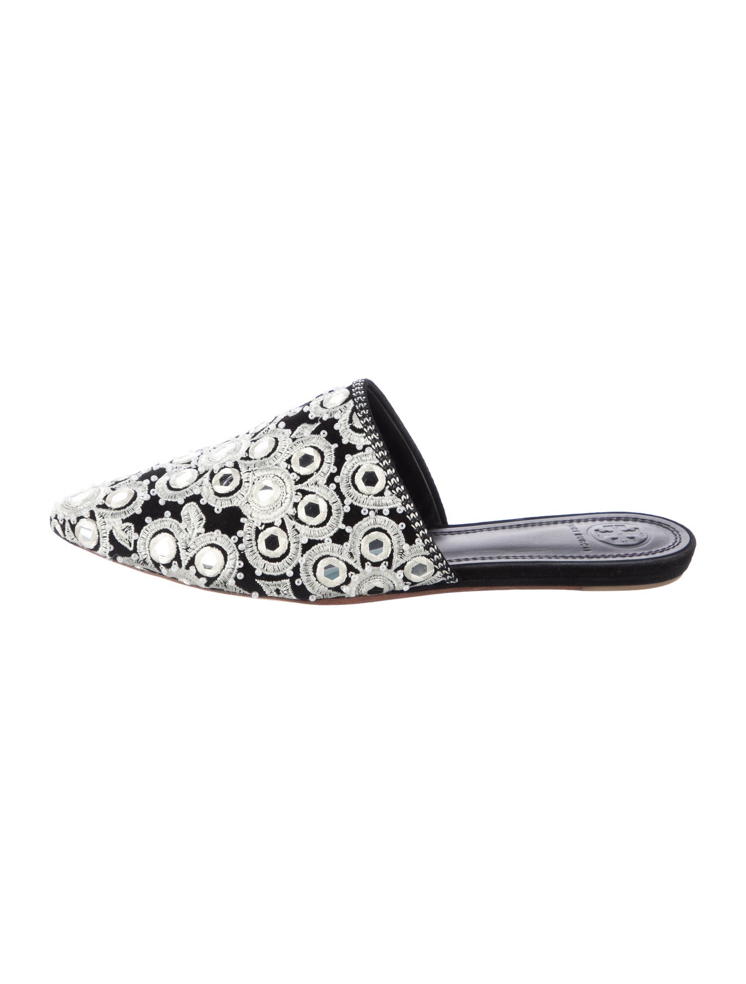 Tory Burch Suede Floral Print Mules