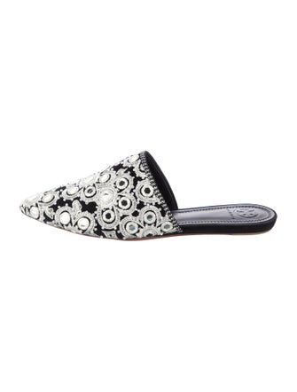 Tory Burch Suede Floral Print Mules