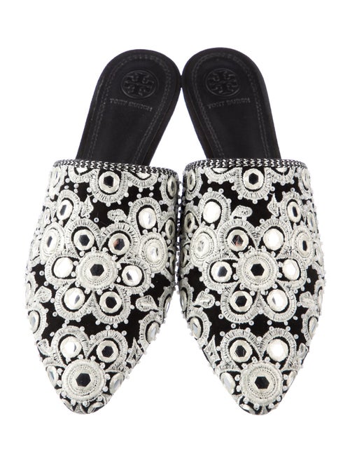 Tory Burch Suede Floral Print Mules