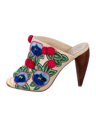 Tory Burch Leather Floral Print Slides