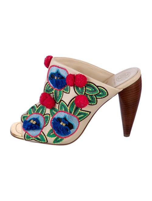 Tory Burch Leather Floral Print Slides