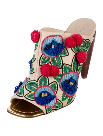 Tory Burch Leather Floral Print Slides