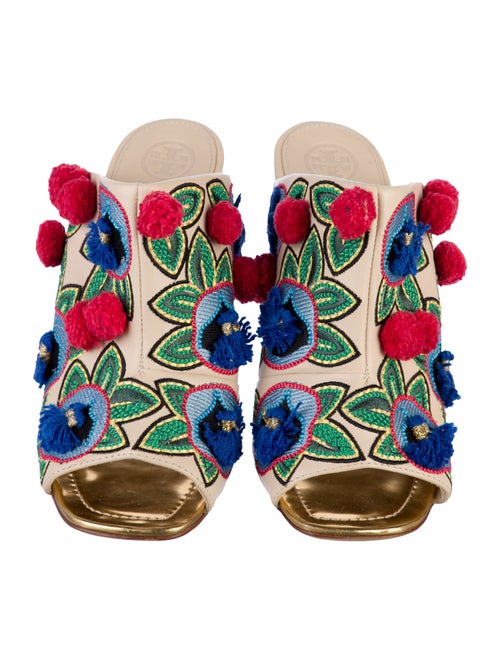 Tory Burch Leather Floral Print Slides