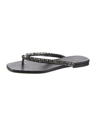 Tory Burch Leather Crystal Embellishments Slides