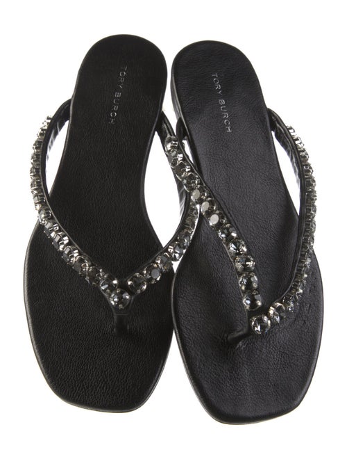Tory Burch Leather Crystal Embellishments Slides