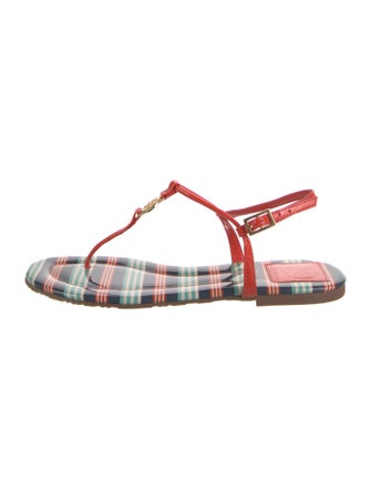 Tory Burch Patent Leather Striped T-Strap Sandals