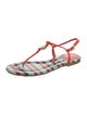 Tory Burch Patent Leather Striped T-Strap Sandals