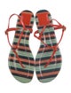 Tory Burch Patent Leather Striped T-Strap Sandals