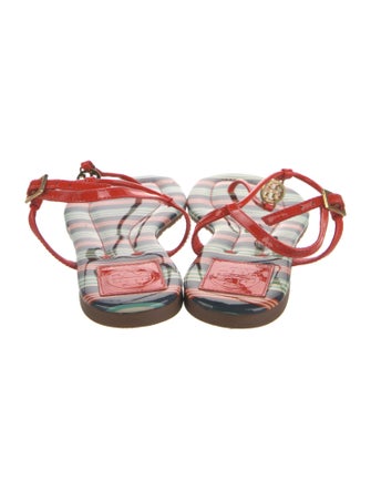 Tory Burch Patent Leather Striped T-Strap Sandals