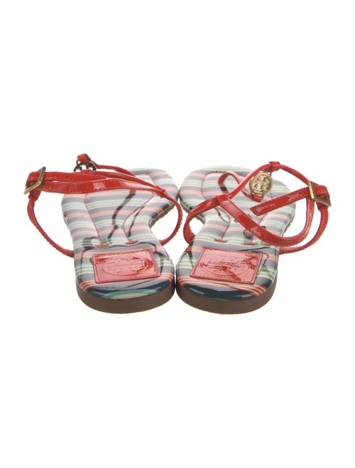Tory Burch Patent Leather Striped T-Strap Sandals
