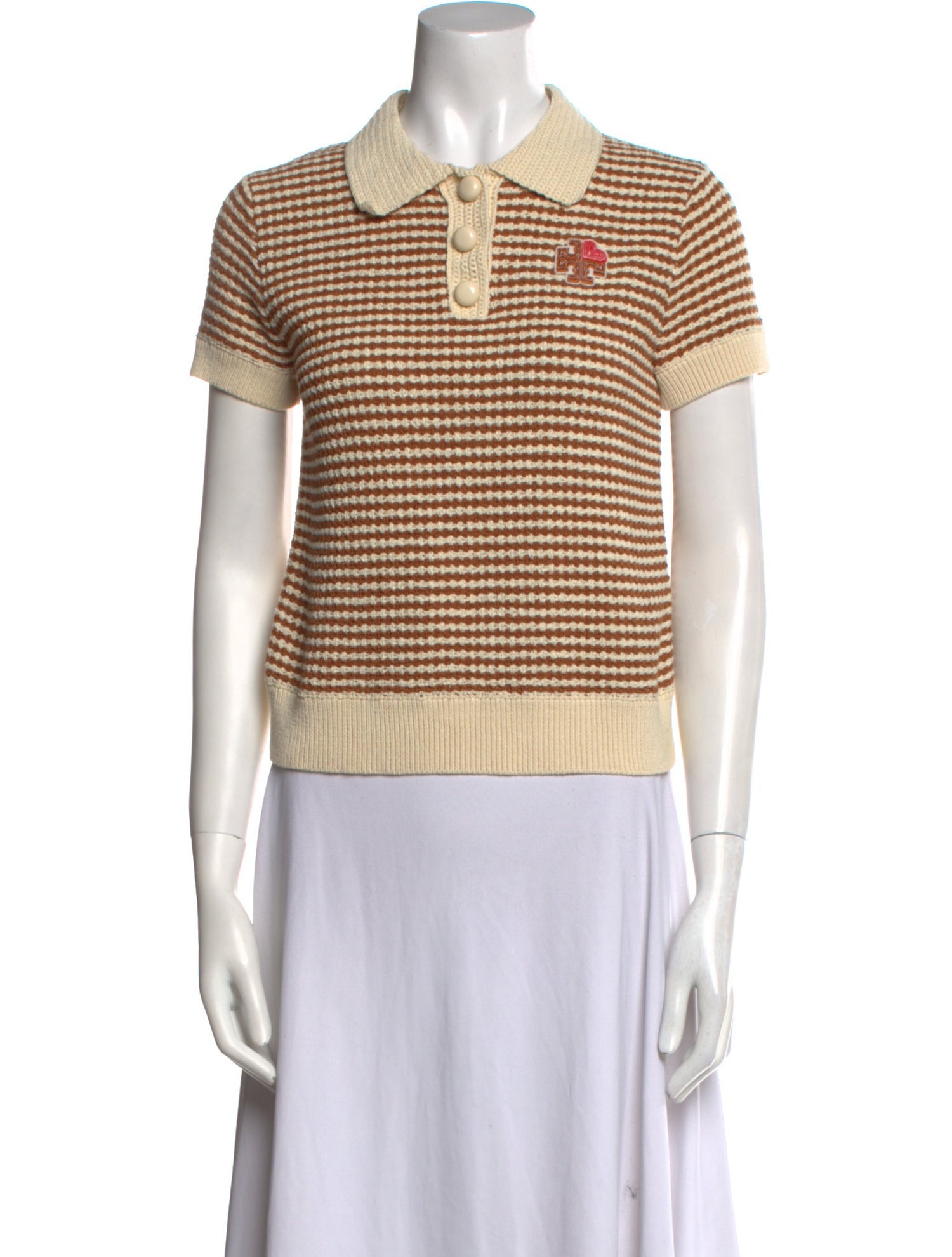 Tory Burch Striped Short Sleeve Polo