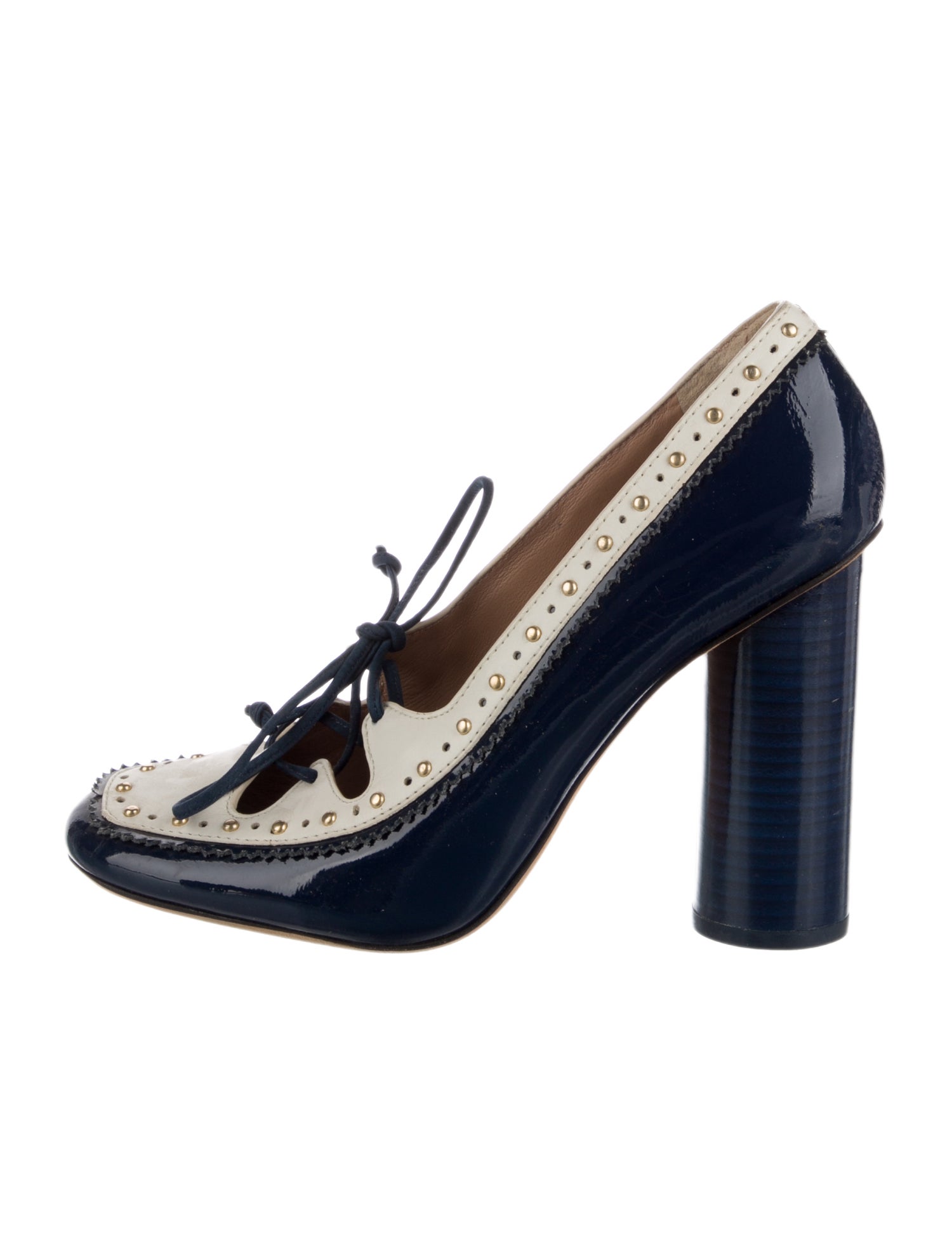 Tory Burch Patent Leather Colorblock Pattern Pumps