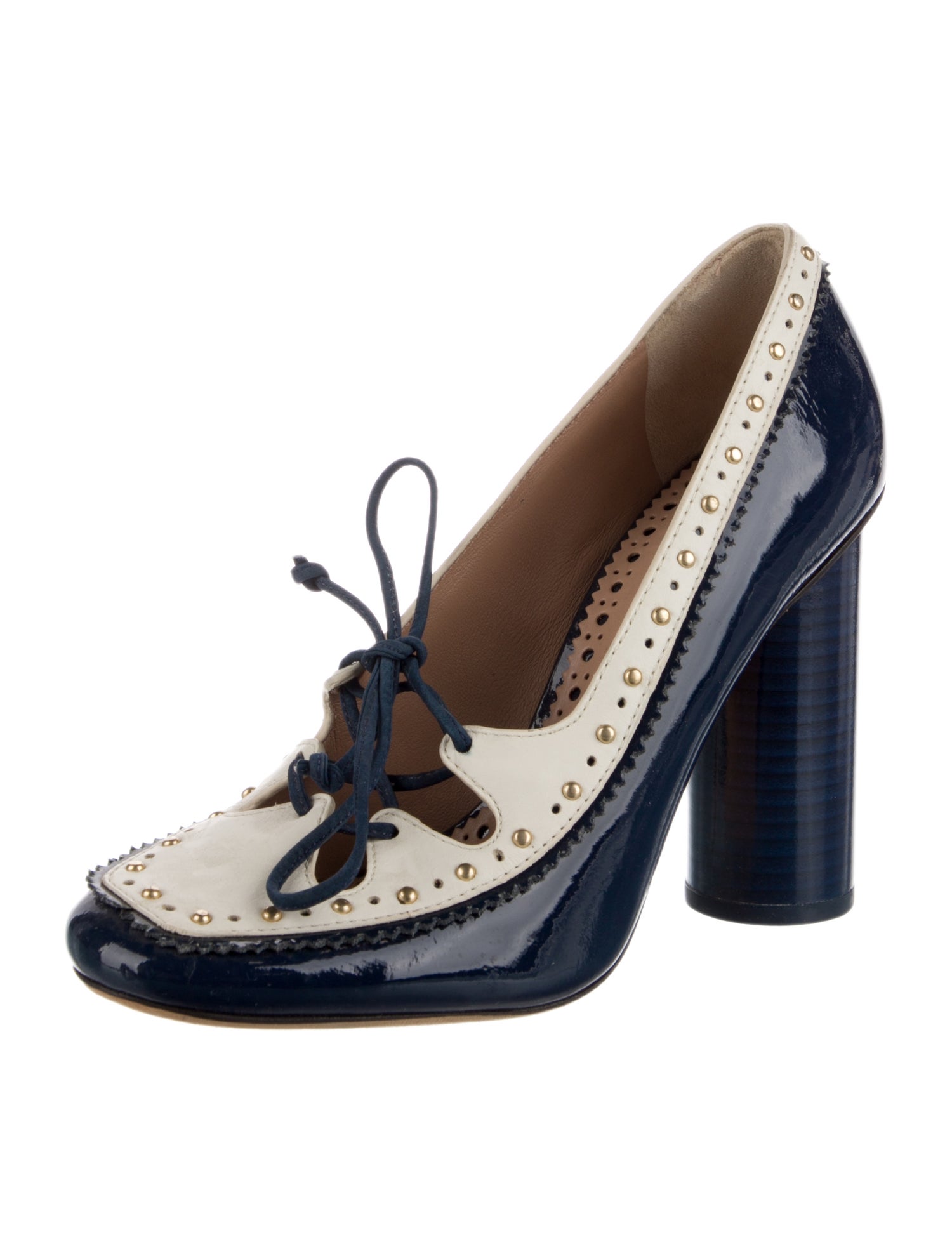 Tory Burch Patent Leather Colorblock Pattern Pumps