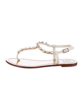 Tory Burch Leather Studded Accents T-Strap Sandals