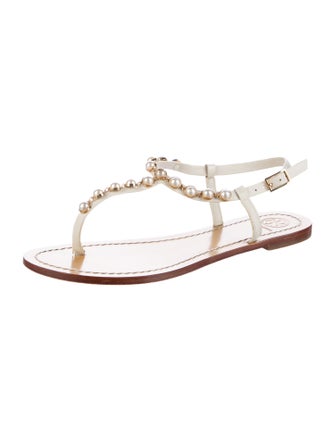 Tory Burch Leather Studded Accents T-Strap Sandals