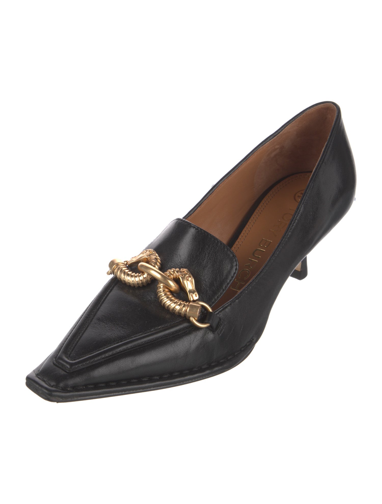 Tory Burch Leather Chain-Link Accents Pumps