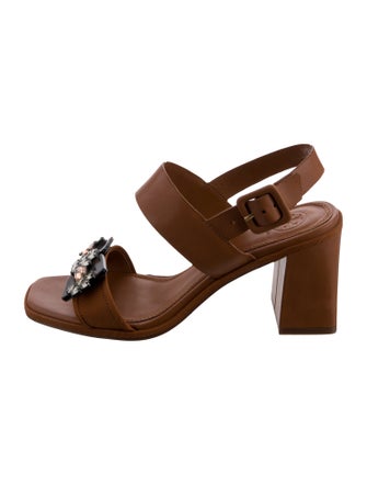Tory Burch Leather Crystal Embellishments Slingback Sandals