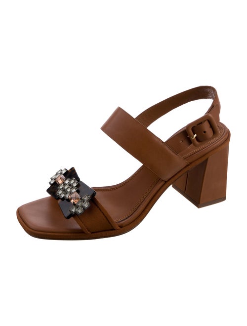 Tory Burch Leather Crystal Embellishments Slingback Sandals