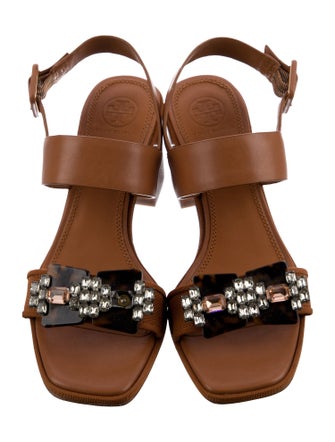 Tory Burch Leather Crystal Embellishments Slingback Sandals