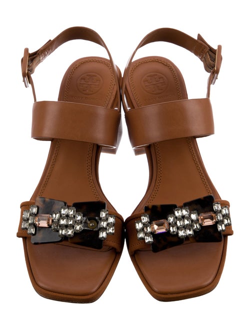 Tory Burch Leather Crystal Embellishments Slingback Sandals