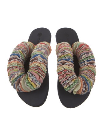 Tory Burch Printed Ruffle Embellishment Slides