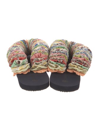 Tory Burch Printed Ruffle Embellishment Slides