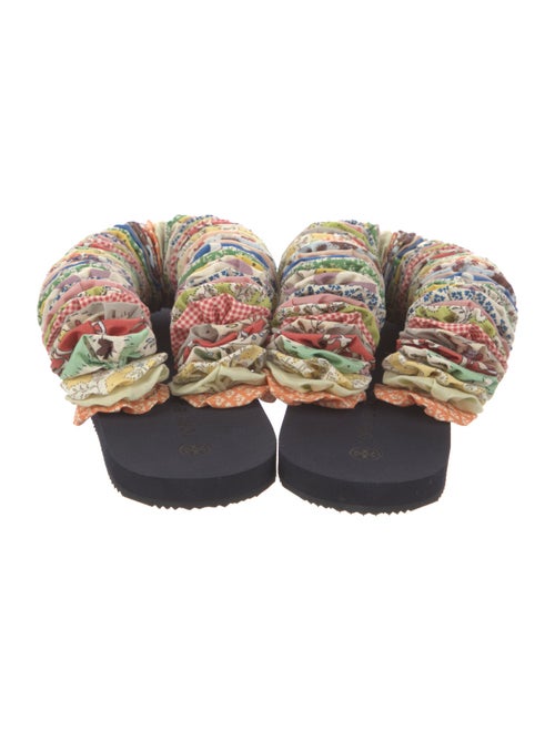 Tory Burch Printed Ruffle Embellishment Slides