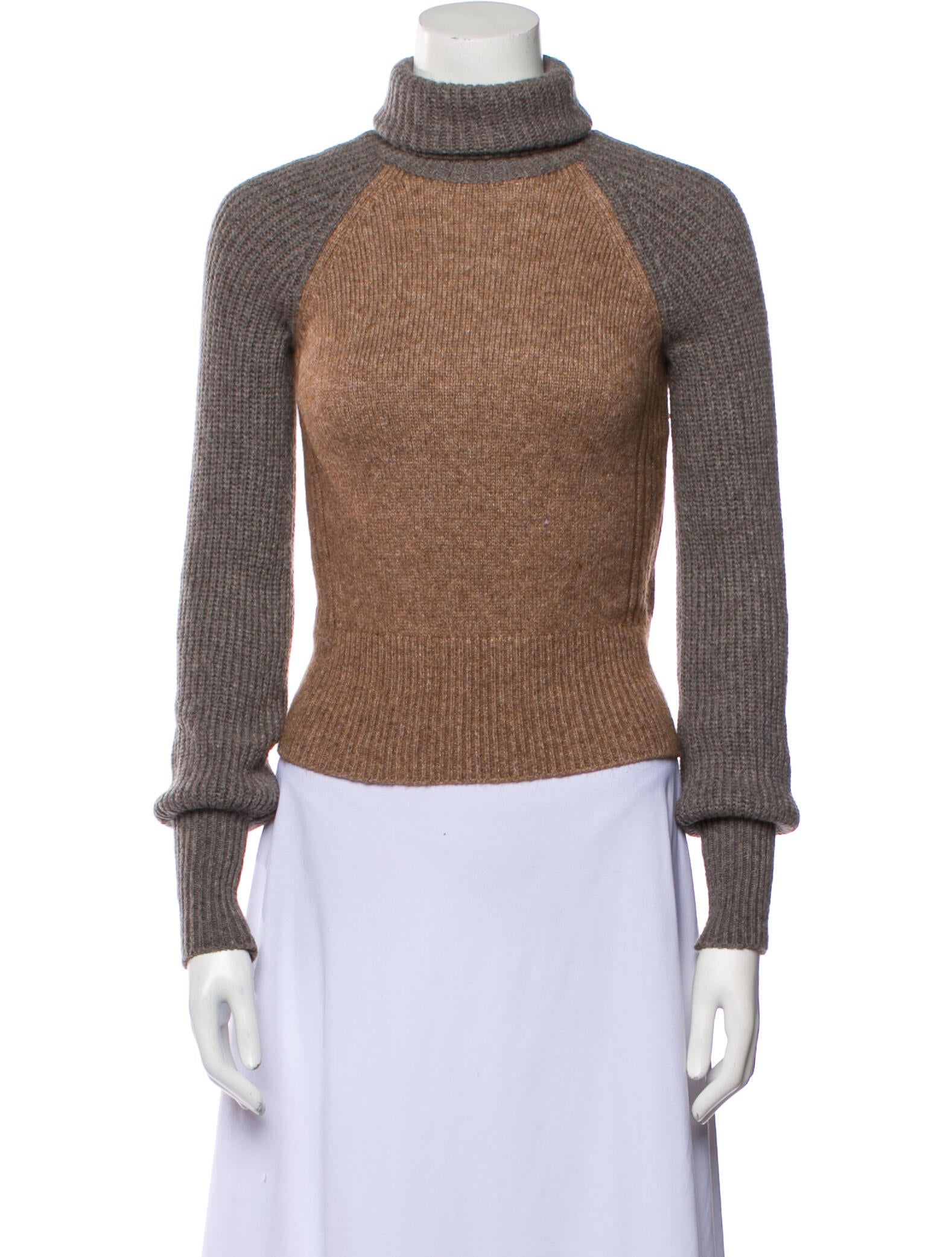 Tory Burch Colorblock Pattern Turtleneck Sweater