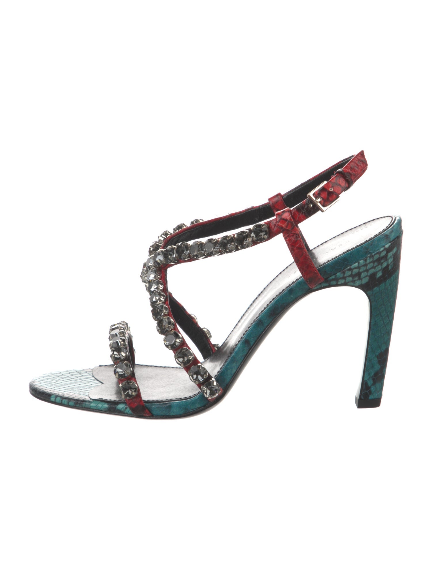 Tory Burch Snakeskin Crystal Embellishments Slingback Sandals