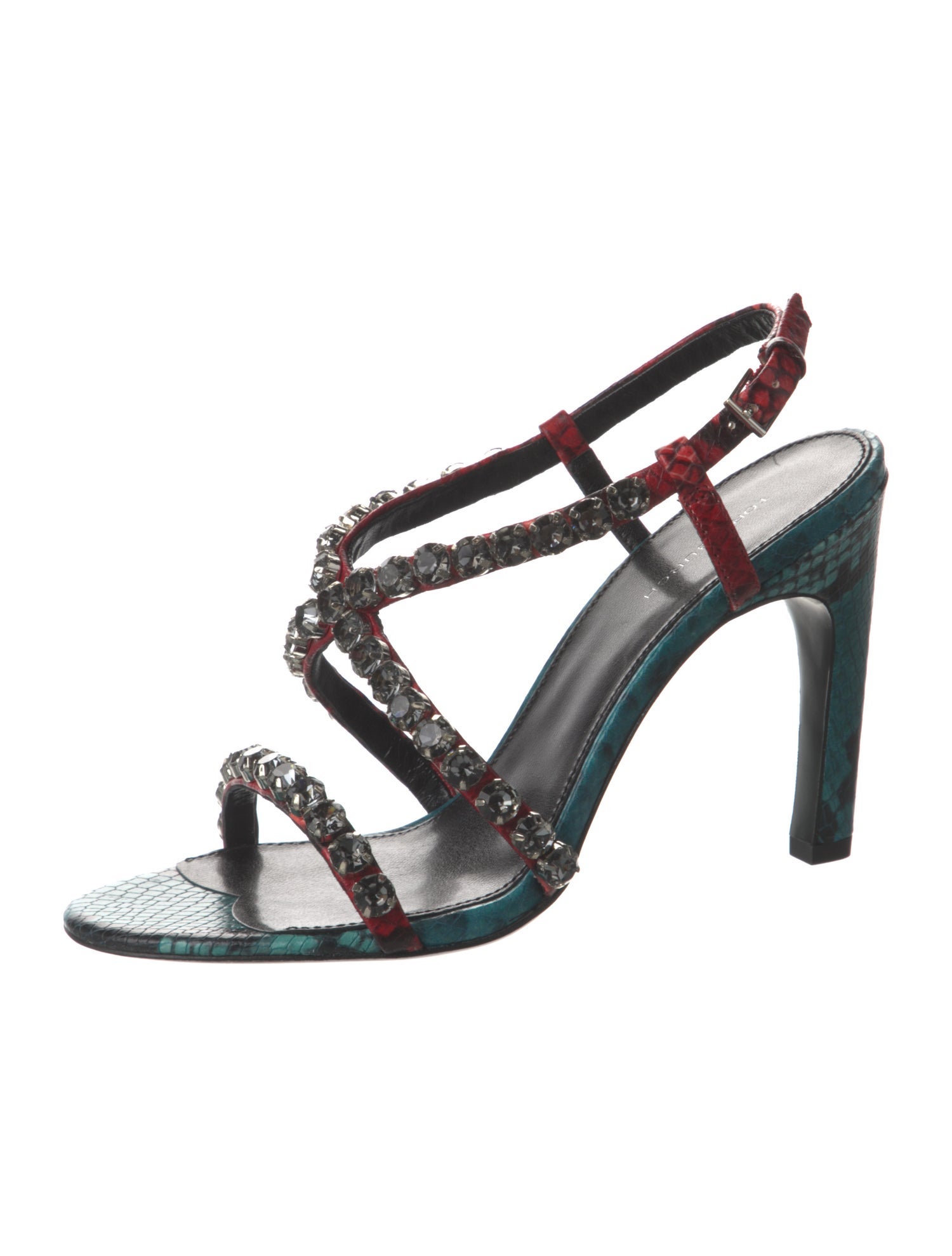 Tory Burch Snakeskin Crystal Embellishments Slingback Sandals