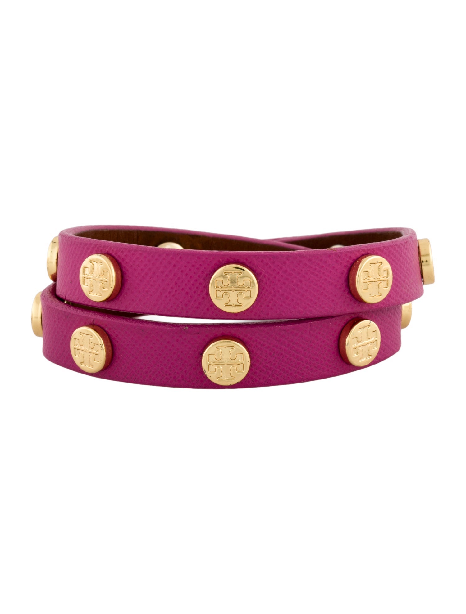 Tory Burch Leather Logo Studded Wrap Bracelet