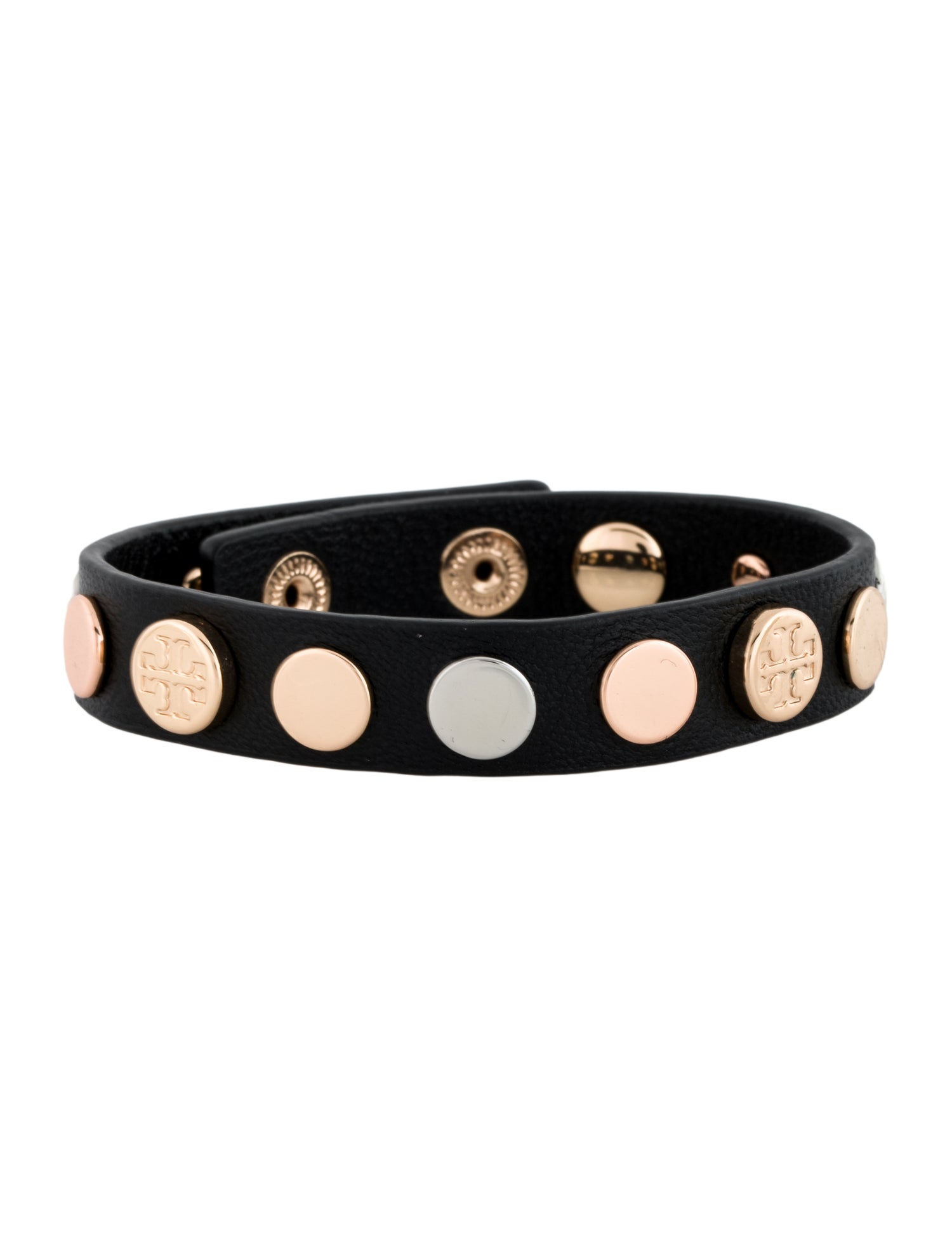 Tory Burch Logo Studded Leather Wrap Bracelet