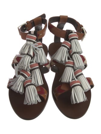 Tory Burch Leather Tassel Accents Gladiator Sandals