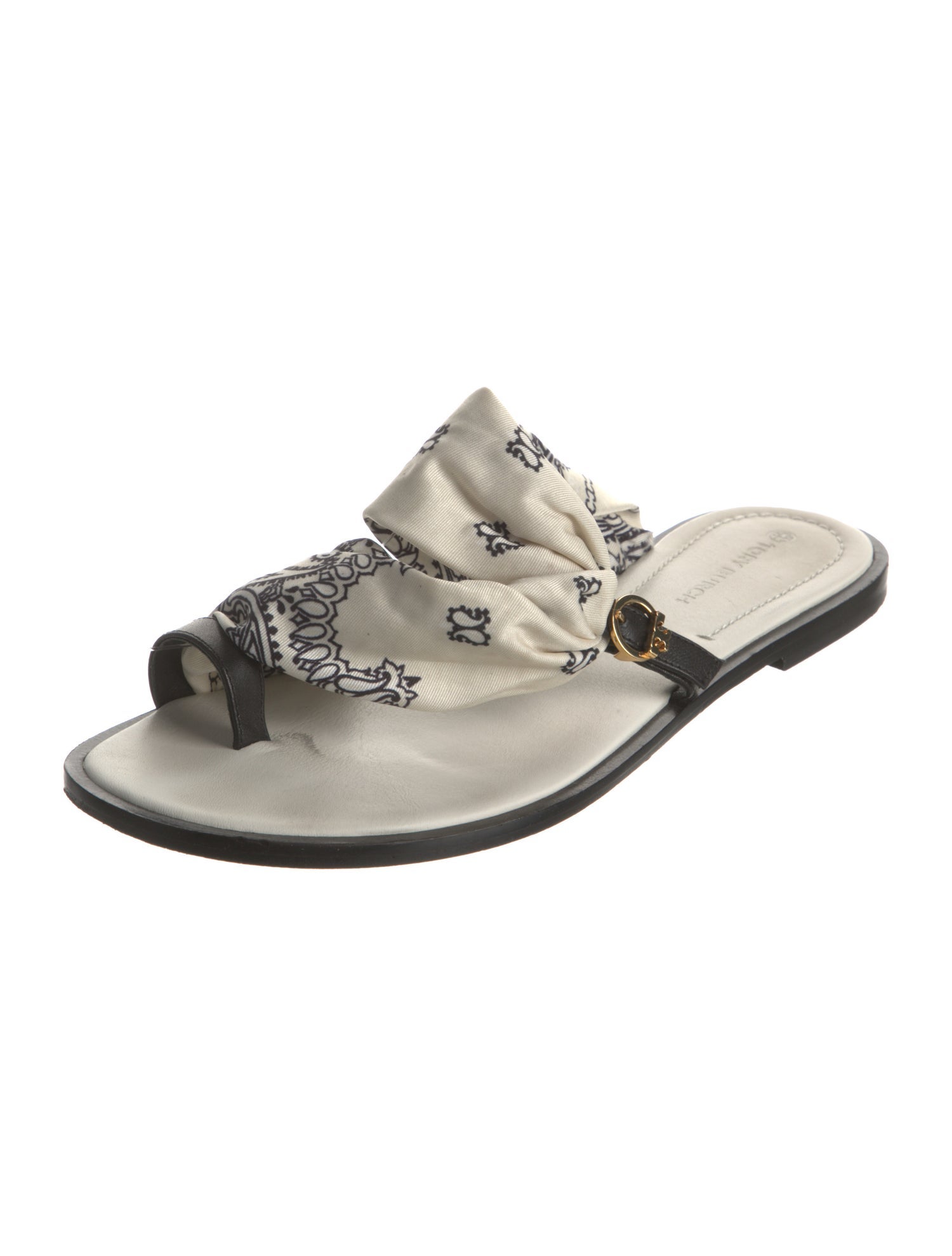 Tory Burch Leather Floral Print Slides