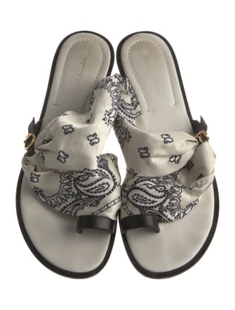 Tory Burch Leather Floral Print Slides