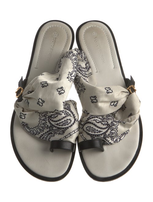 Tory Burch Leather Floral Print Slides