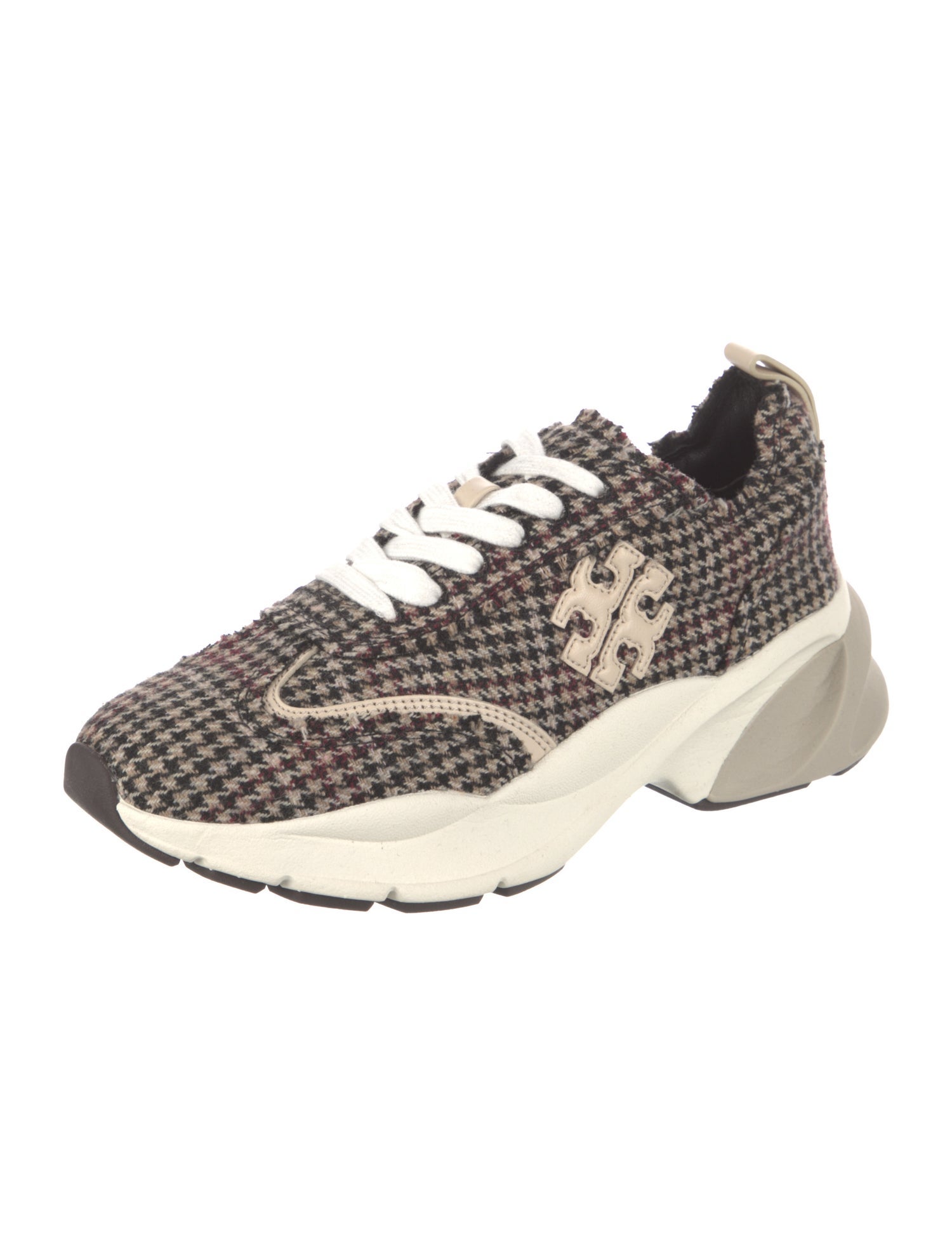 Tory Burch Tweed Houndstooth Print Chunky Sneakers