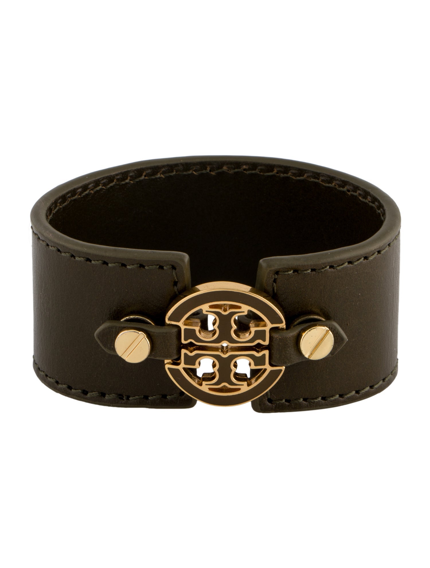 Tory Burch Leather & Enamel Wide Double Snap Bangle Bracelet
