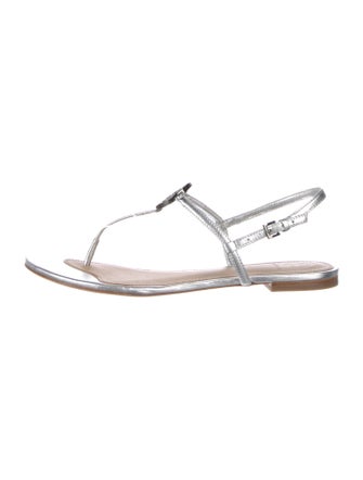 Tory Burch Leather Crystal Embellishments T-Strap Sandals