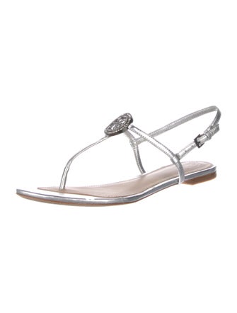 Tory Burch Leather Crystal Embellishments T-Strap Sandals