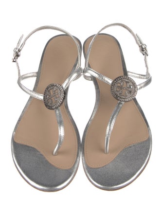 Tory Burch Leather Crystal Embellishments T-Strap Sandals