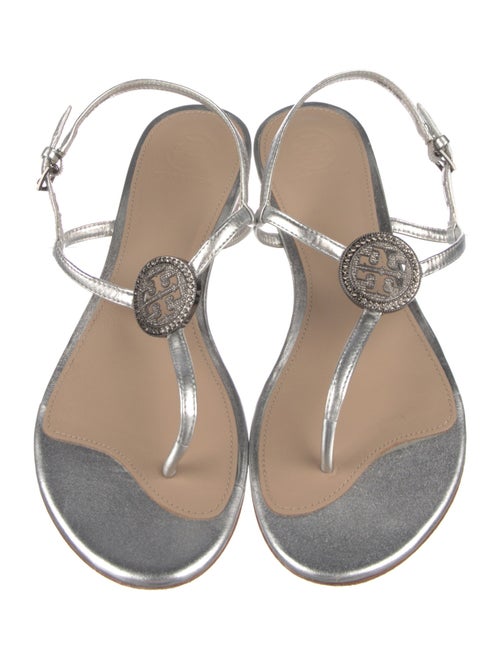Tory Burch Leather Crystal Embellishments T-Strap Sandals