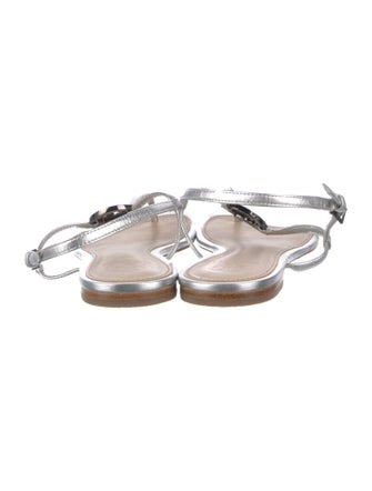 Tory Burch Leather Crystal Embellishments T-Strap Sandals