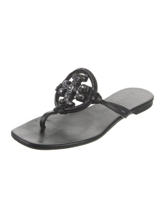 Tory Burch Leather Crystal Embellishments Slides