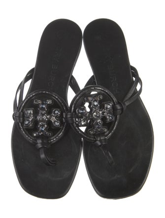 Tory Burch Leather Crystal Embellishments Slides